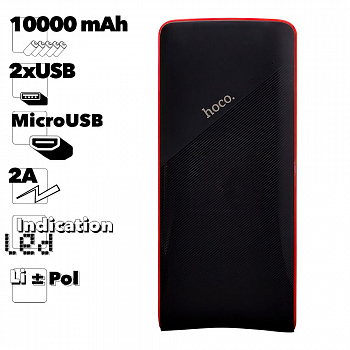 Внешний АКБ Hoco J4 Superior 10000mAh, 2хUSB, 2А, LED, Li-Pol (черный)